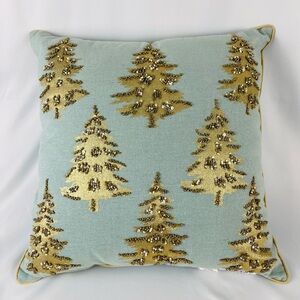Liberty Beaded Christmas Holiday Tree Accent Throw Pillow Teal Gold Bronze